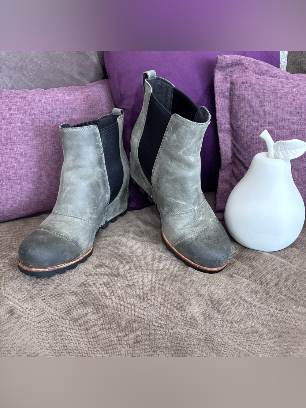 Women's Sorel Gray Leather Chelsea Ankle Boots Sz 8